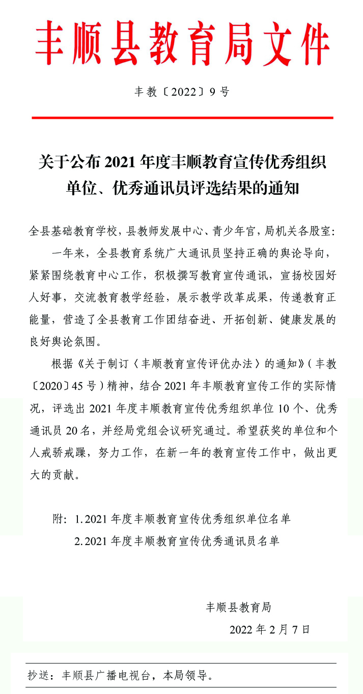 关于公布2021年度丰顺教育宣传优秀组织单位、优秀通讯员评选结果的通知-正文[1]1.jpg